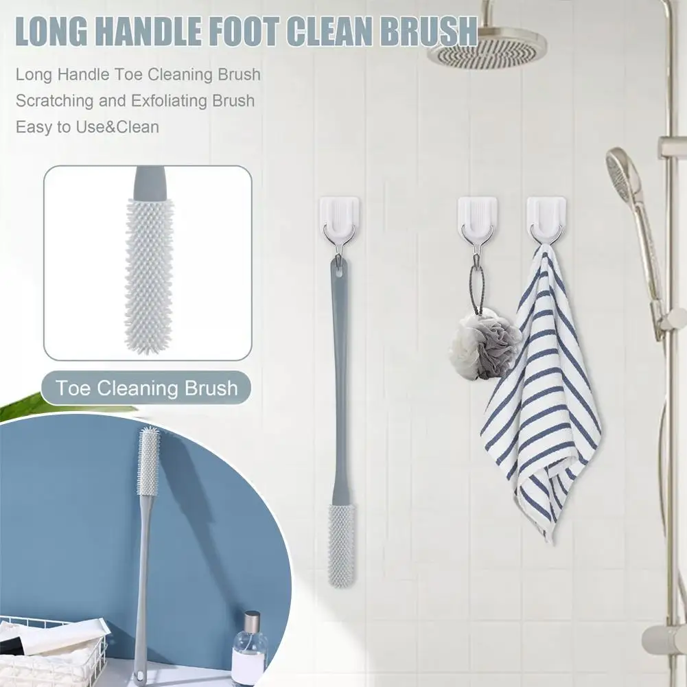Toe Cleaning Brush Foot Scrubber in Shower with Long Handle Silicone Gap Brush Between Toes Cleaner Scrub for Seniors Elderly