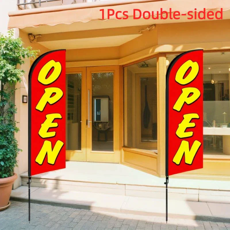1Pc Open Feather Flag Advertising Banner (Pole Not Included), Swooper Signage for Storefront Restaurant & Cafe