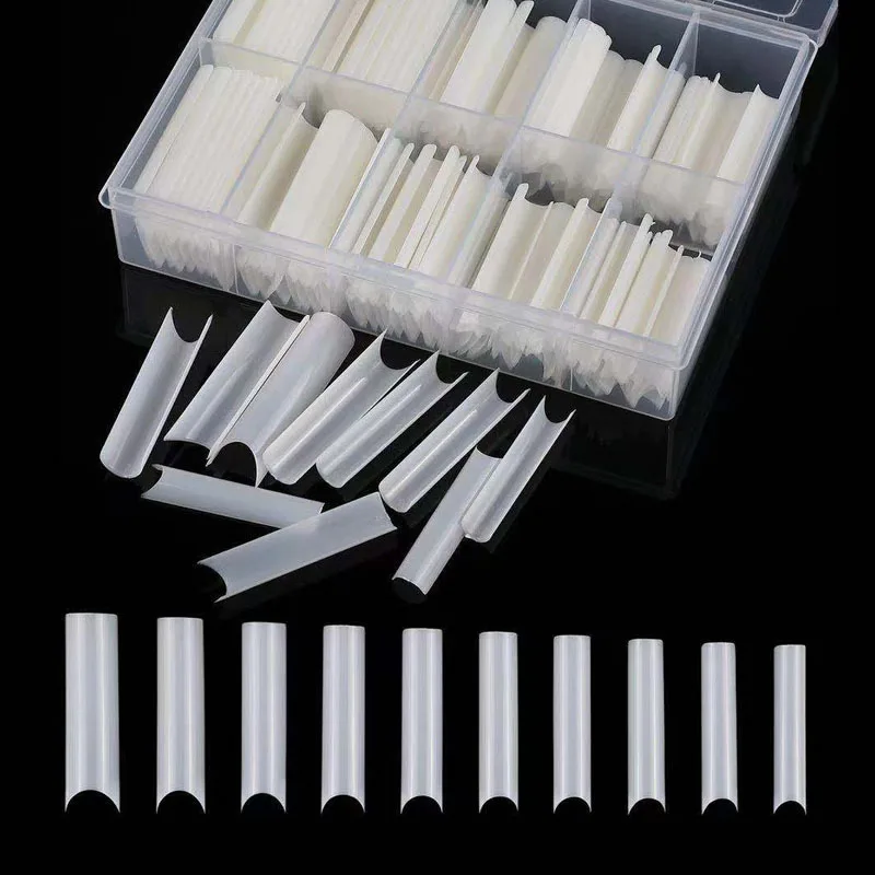 200/240 piezas de uñas postizas cuadradas XXL, tips de uñas con curva C o rectas, acrílicas extra largas, transparentes y naturales, herramienta de salón 3