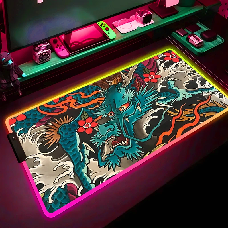 

RGB Mouse Pad Art Dragon Non-Slip Rubber Edge locking mousepads Game play mats notebook computer With Backlit tide Home Decor