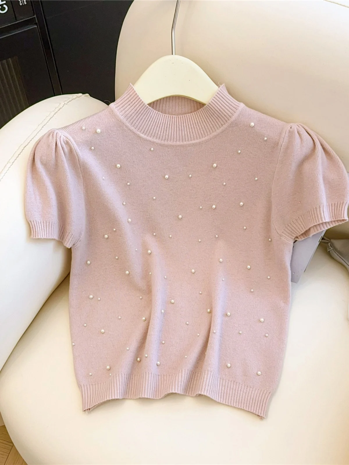 

Жемчужный трикотаж ort Sve Bubble Top, женский элитный топ в Гуанчжоу, тринадцатый трой, европейские товары, 2021, модный облегающий крой для поездок на работу