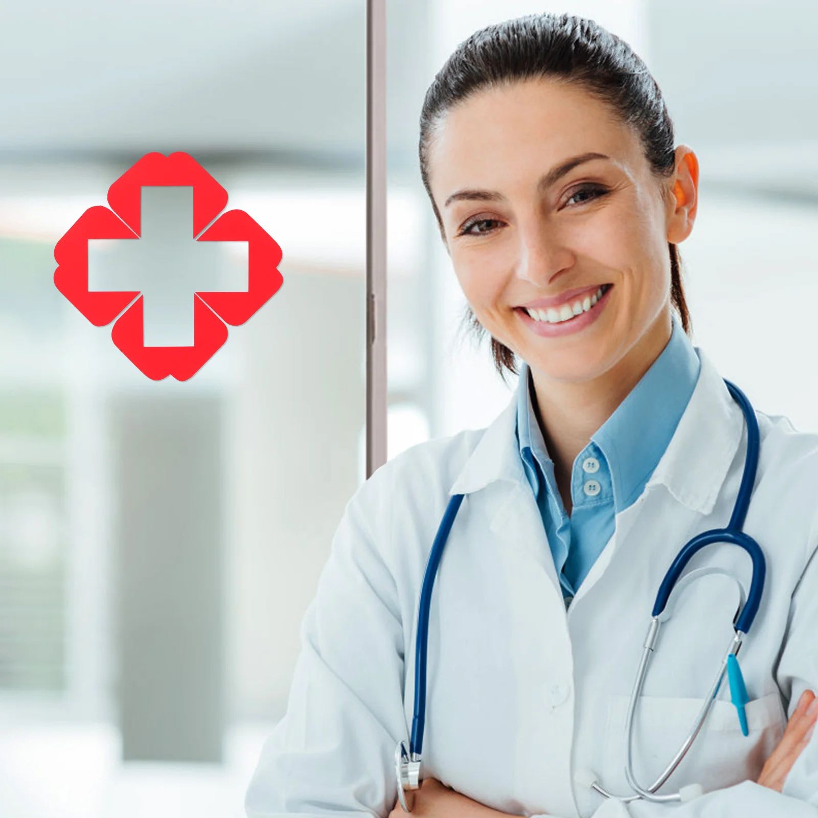 ملصق لافتات السلامة بشعار طبي في حالات الطوارئ، ملصق بلاستيكي للإسعافات الأولية، ملصق أمان لعيادة المستشفى ذاتية اللصق