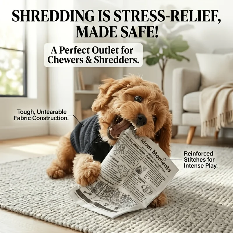 Funny Newspaper Pet Toy, Crinkle Sound Interactive Toy for Dogs & Cats, Durable Fabric Enrichment Toy, Washable, Random Design
