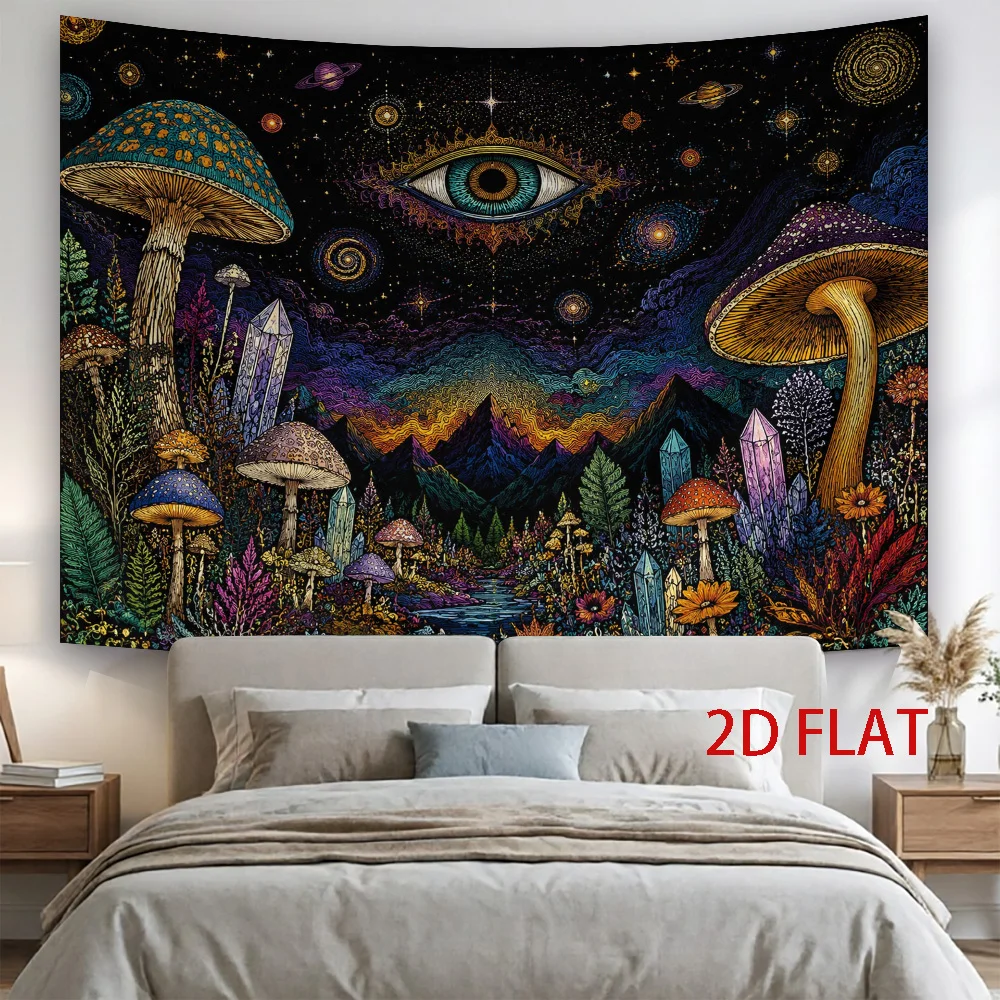 Huge Psychedelic Forest Tapestry Cosmic Night Sky Eye Mushroom Fantasy Boho Bohemian Wall Hanging Home Decor Art Print