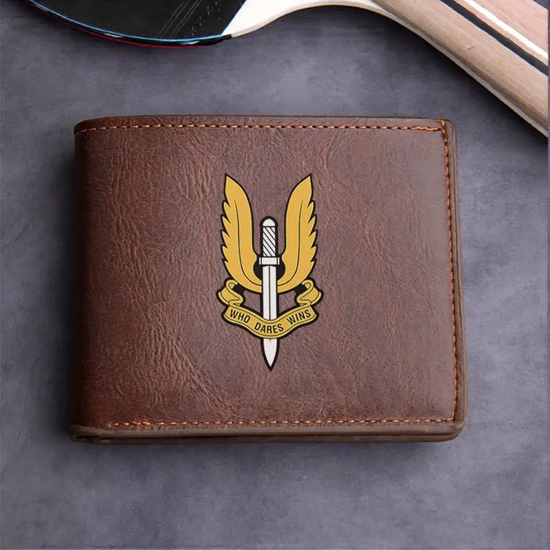 SAS WHO DARES ganha carteira de couro PU para homens design fino leve durável uso diário estilo empresarial clássico preto com ouro