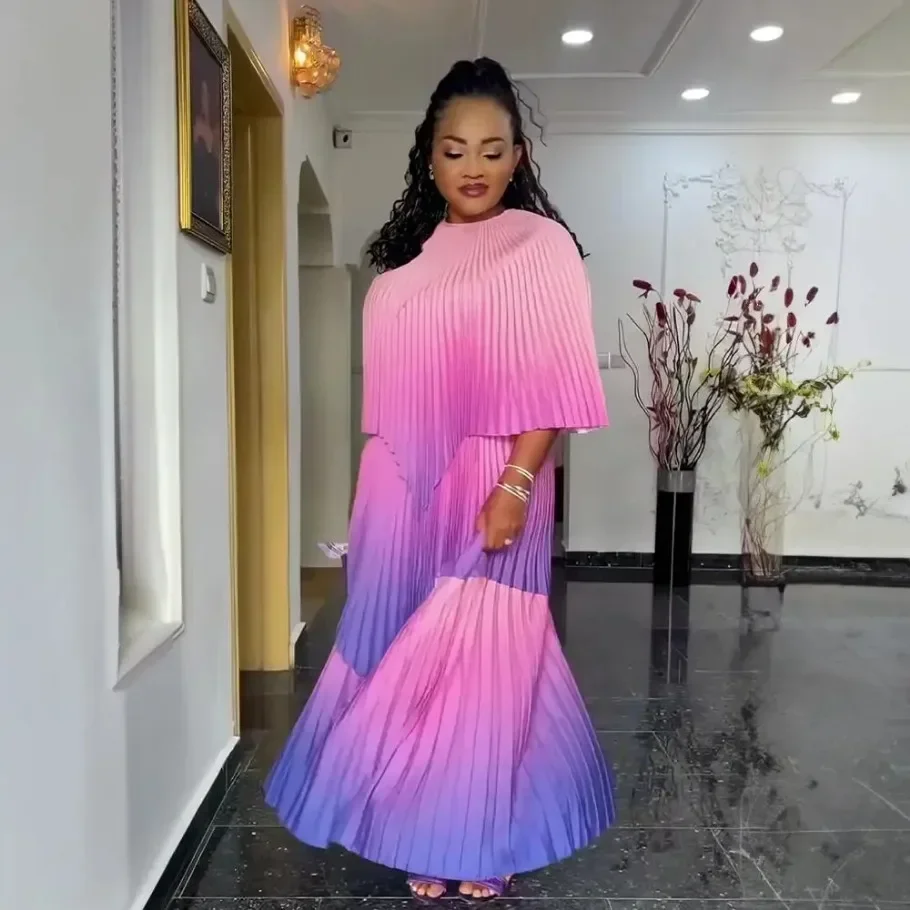Customized Fashion women's clothing from turkey pleat african dresses for woman nigeria wedding gradient ramp african women dres image 5