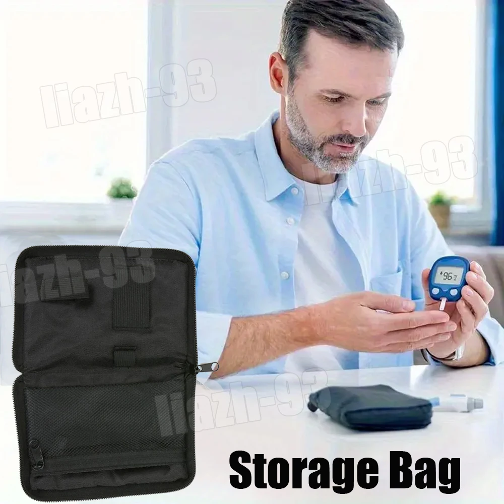 

Цельные черные сумки для хранения на молнии, инструмент 16x11 см, портативный чехол для монитора уровня глюкозы, черный тканевый органайзер, измеритель крови