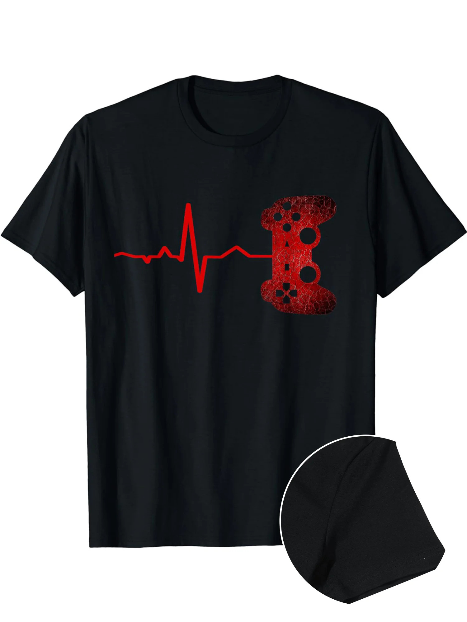 Gamer Heartbeat Video Graphic Men's Short Sleeve T-shirt, Comfy Stretchy Trendy Tees For Summer, Daily Style Fashion Clothing