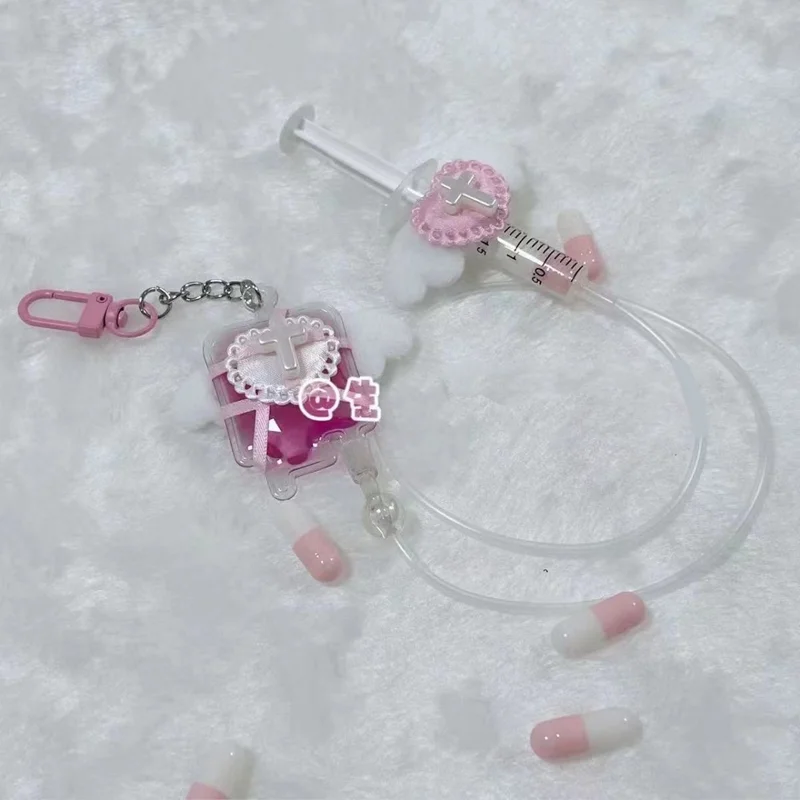 Bag Pendant Keychain Pink Blue Blood Bag Syringe Y2K Decorations Cosplay DIY