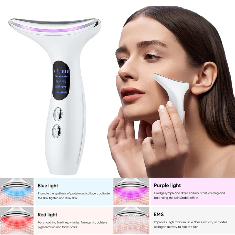 

Neck Beauty Instrument Colour Light Face and Neck Beauty Instrument 4 Modes and 3 Speeds Adjustment with Curved Hand Grip