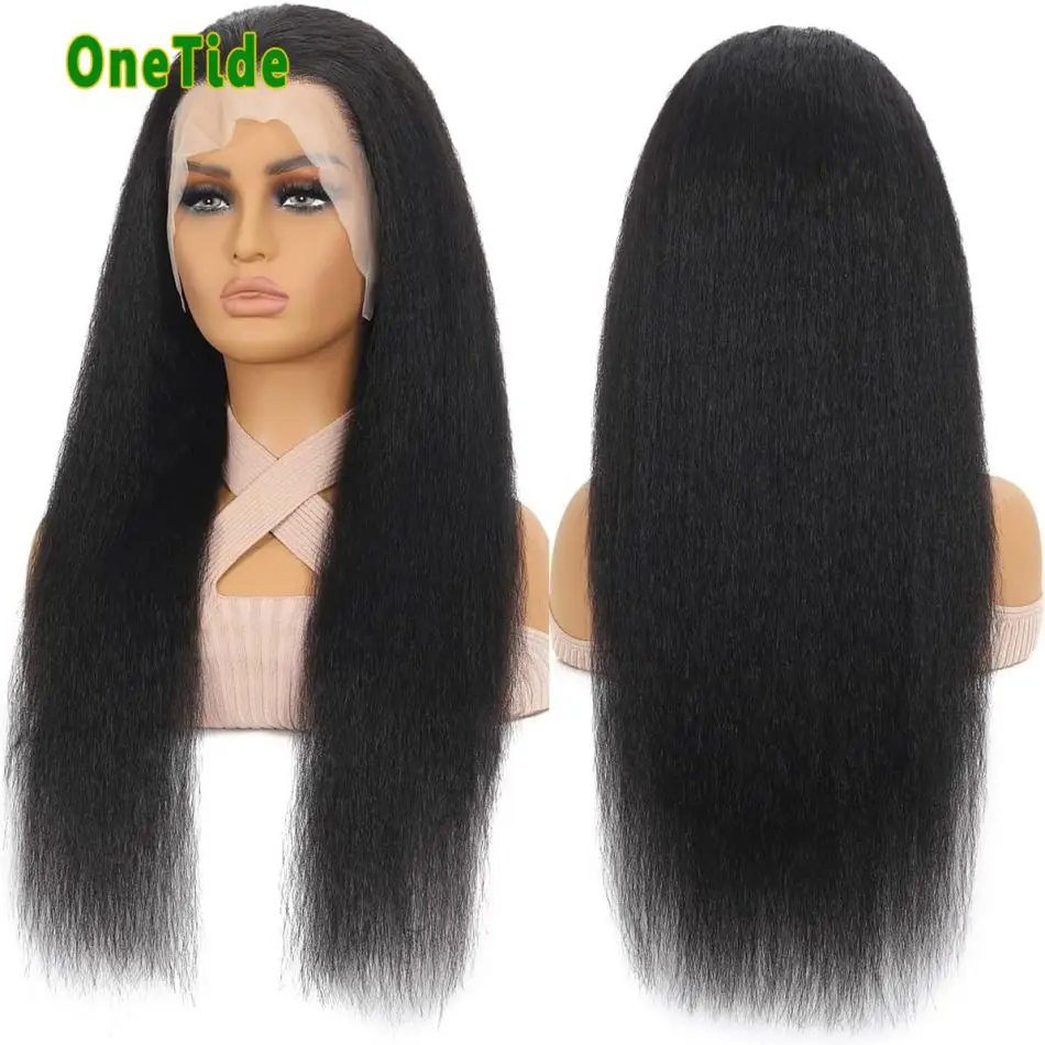 

Yaki Lace Front Wig Human Hair Kinky Straight 13x4 Lace Frontal Wigs for Women Nature Color 180% Density Peruvian Human Hair