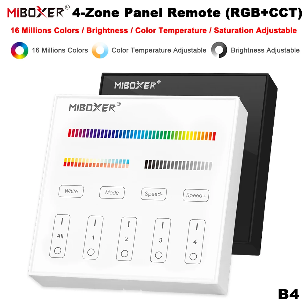 Miboxer  B4 2.4GHz Smart 4-Zone 86Touch Panel Adjust Brightness Timable Switch RGB+CCT For Led Controller Panel Light Bulb