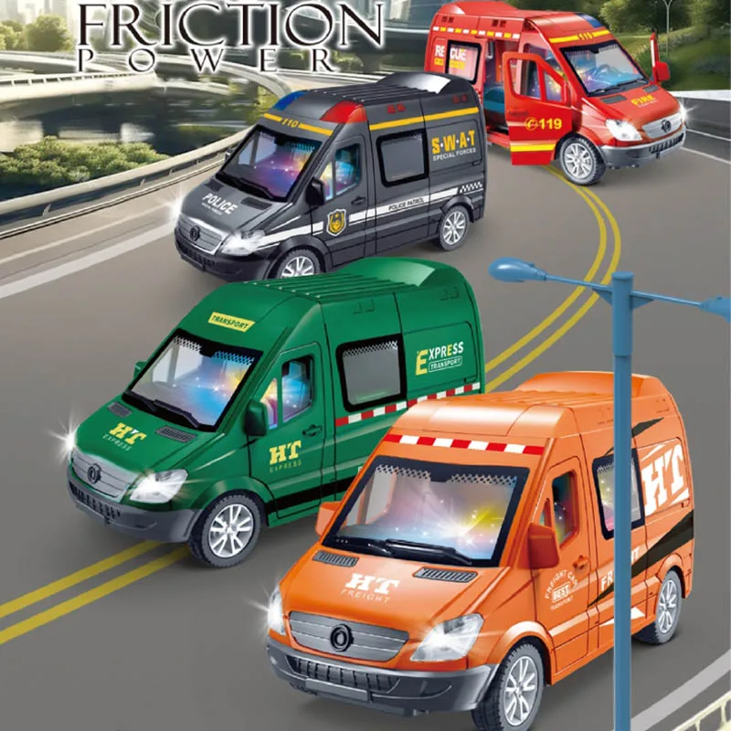 

Children Inertia Car Toy With Lights Music City Car Simulation Transporter Fire Truck Police Car Creative Pull Back Car Boy Gift