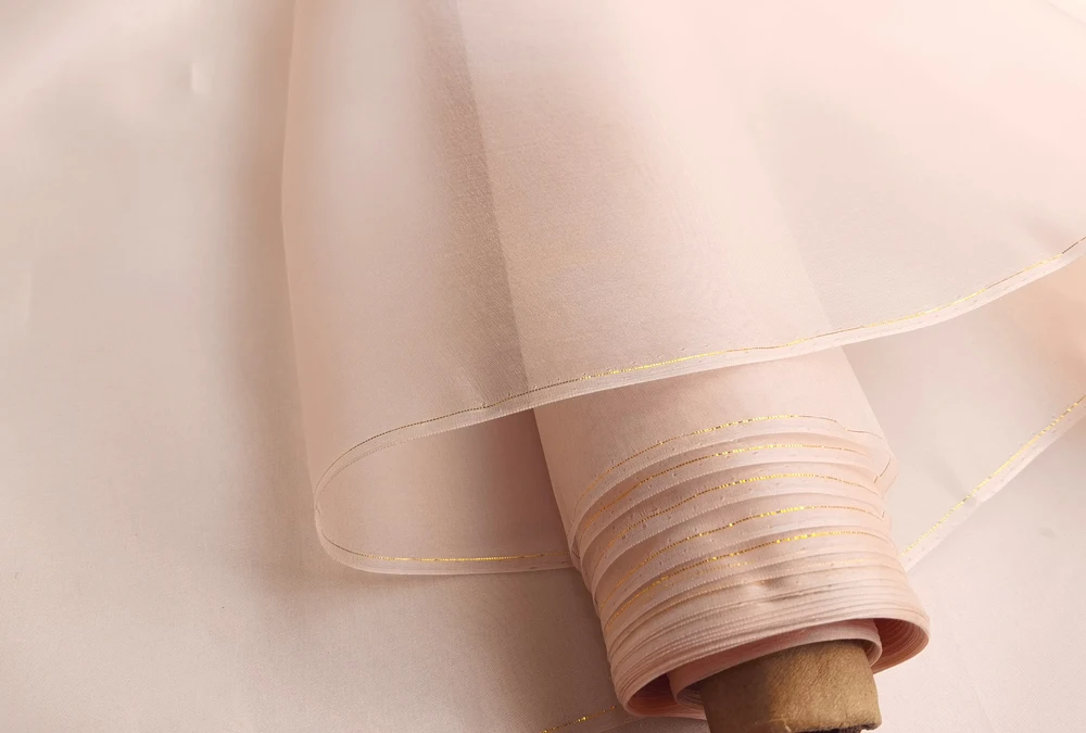 45'' / 55'' breit pro Meter steif geformte Hochzeitsgaze aus schlichter, natürlicher Organza-Stoff aus reiner Seide – Detail 16