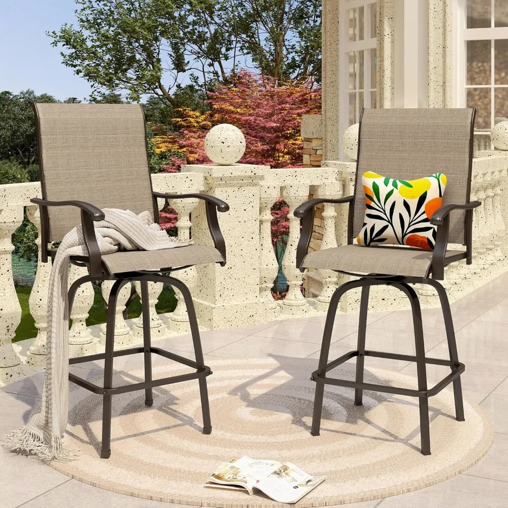 

Outdoor Swivel Bar Stools Set of 2, Bar Height Patio Chairs 30 Seat Height with All-Weather Brown Textilene Fabric,
