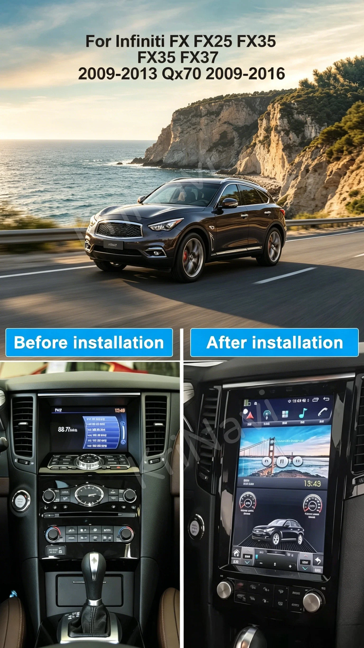 Touch Screen Android Car Radio 12.1' GPS Navi Multimedia Player For Infiniti FX35 FX37 FX50 QX70 2009-2016 Auto Stereo