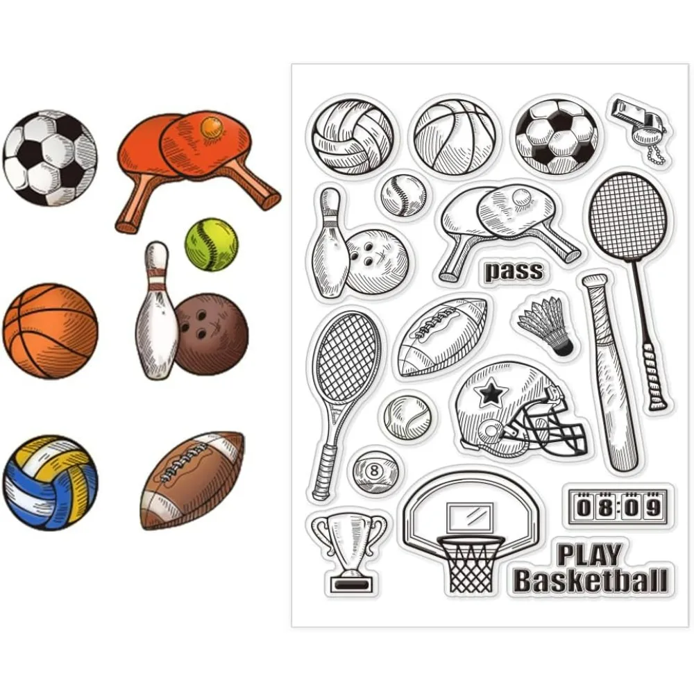 Sports Clear Stamps Football Basketball Stamps for DIY Scrapbooking Photo Album Decorative Cards Making 4.33x6.3 Inch