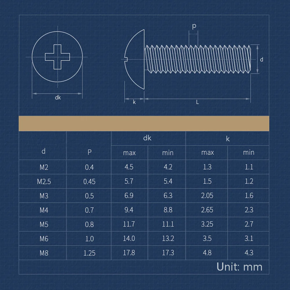 4-40pcs Phillips Screws M5 M6 M8 304 Stainless Steel Cross Recessed Large Round Head Screw Mushroom Heads Bolts Length 6mm-100mm