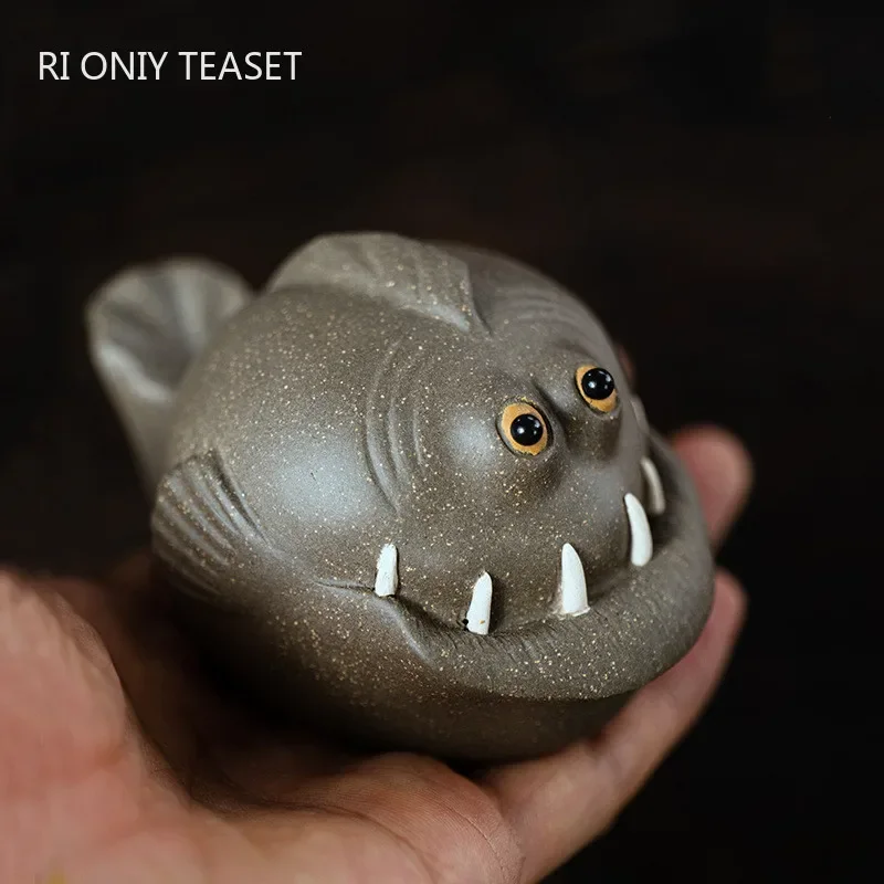 Creative Handmade Shark Model Statue Ornaments Chinese Yixing Sculpture Purple Clay Tea Pet Desktop Crafts Tea Set Decoration