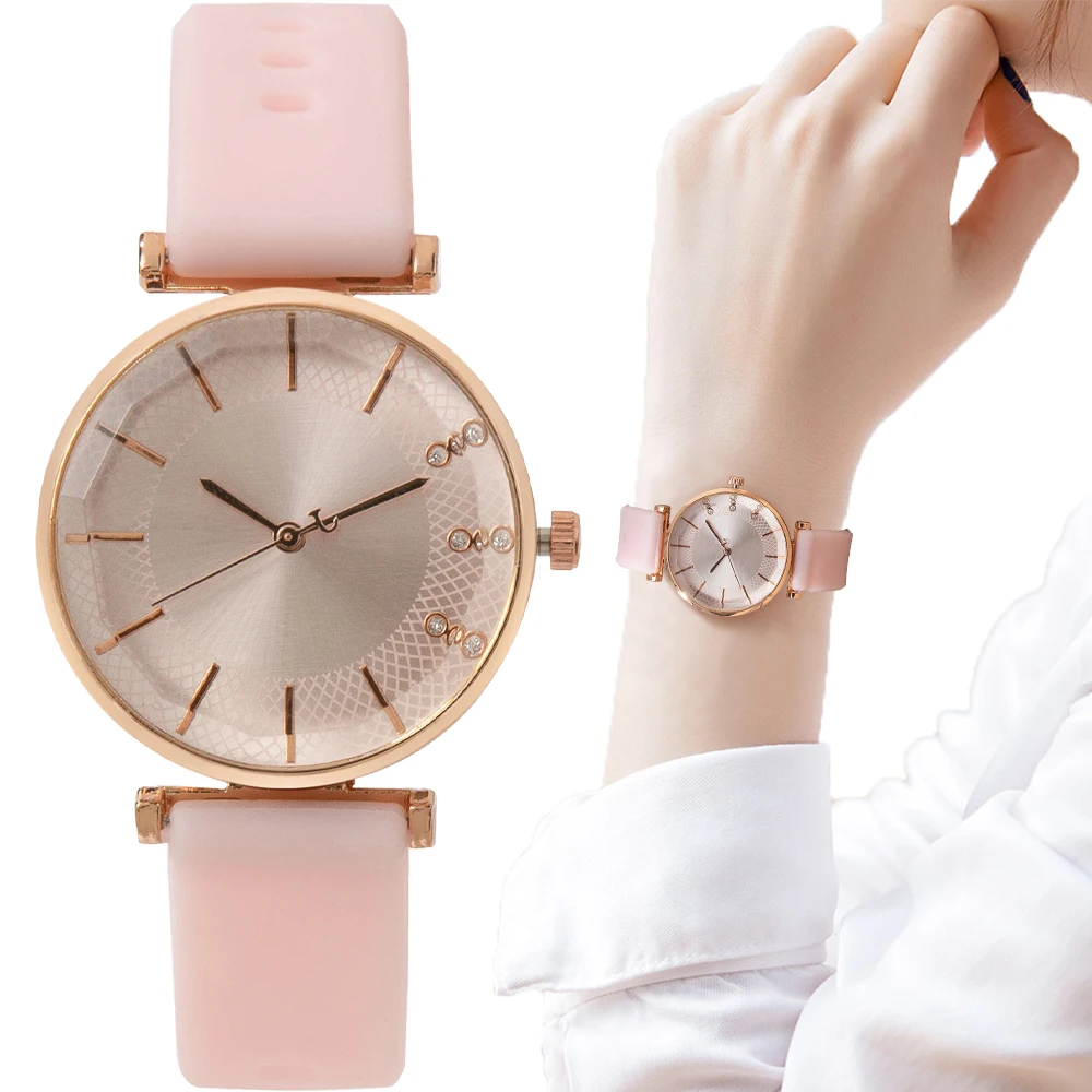 Relojes de lujo para mujer Correa de silicona con incrustaciones de diamantes de imitación Temperamento simple Relojes de mujer Reloj de cuarzo