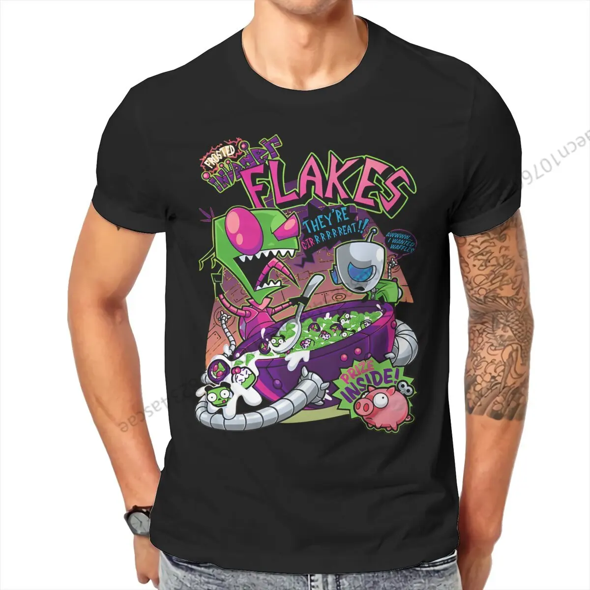 Invader Zim Invader Flakes Tshirt Graphic Men Tops Vintage Summer Cotton Clothing T Shirt