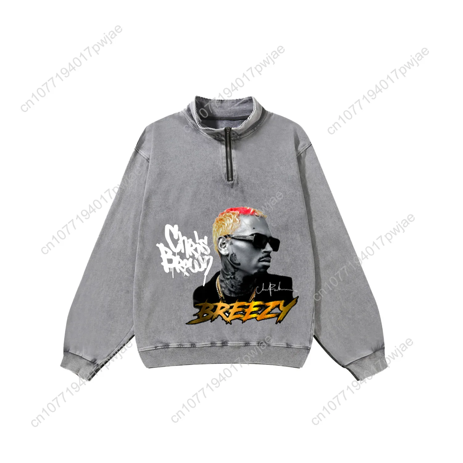 Chris Brown Hip Hop Rapper Kaus Retro Kustom Kaus Vintage Setengah Ritsleting Pria Wanita Atasan Foto Dibuat Sesuai Pesanan