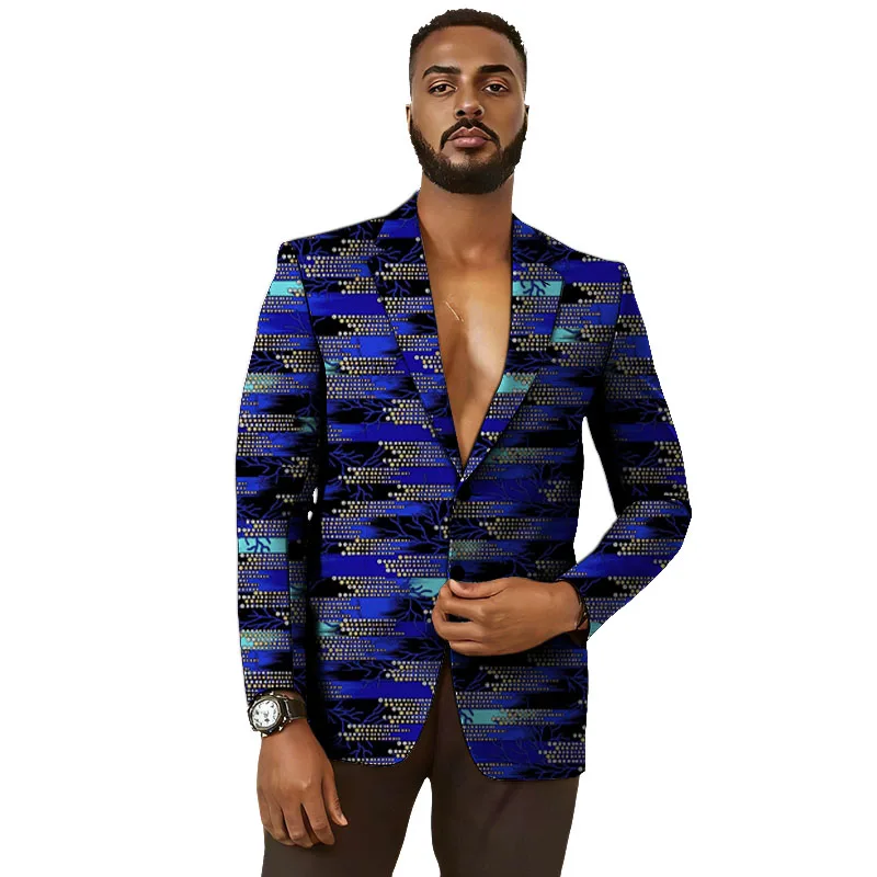 Original Design Men's Blazers African Couture Custom Made Suit Jacket Vintage Wax Print Wedding Party Wear