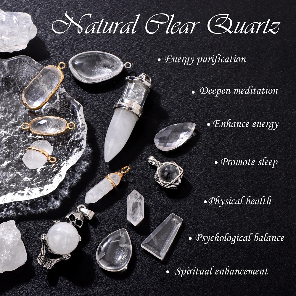 2 pendentifs en quartz cristal naturel transparent blanc clair, améliorez votre énergie et votre style, clarté, connexion spirituelle