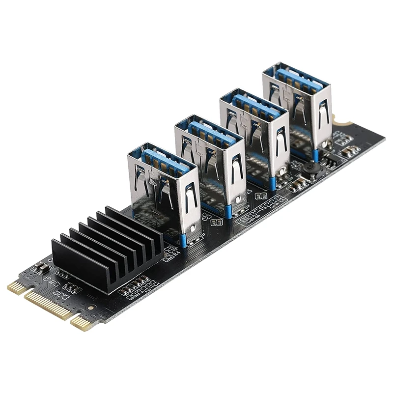 M.2 NVME KEY-M ila 4 port PCI-E 1X USB 3.0 yükseltici kart, BTC madenci Ethereum madencilik için M.2 b-anahtar PCI-E adaptör kartı