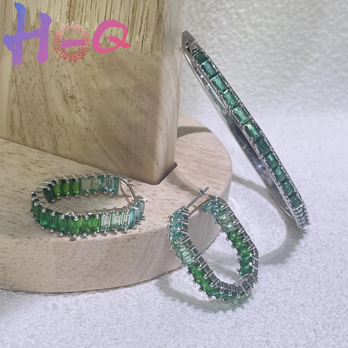 Women's 2026 Anniversary Blue Feather Geometric Crystal Set
