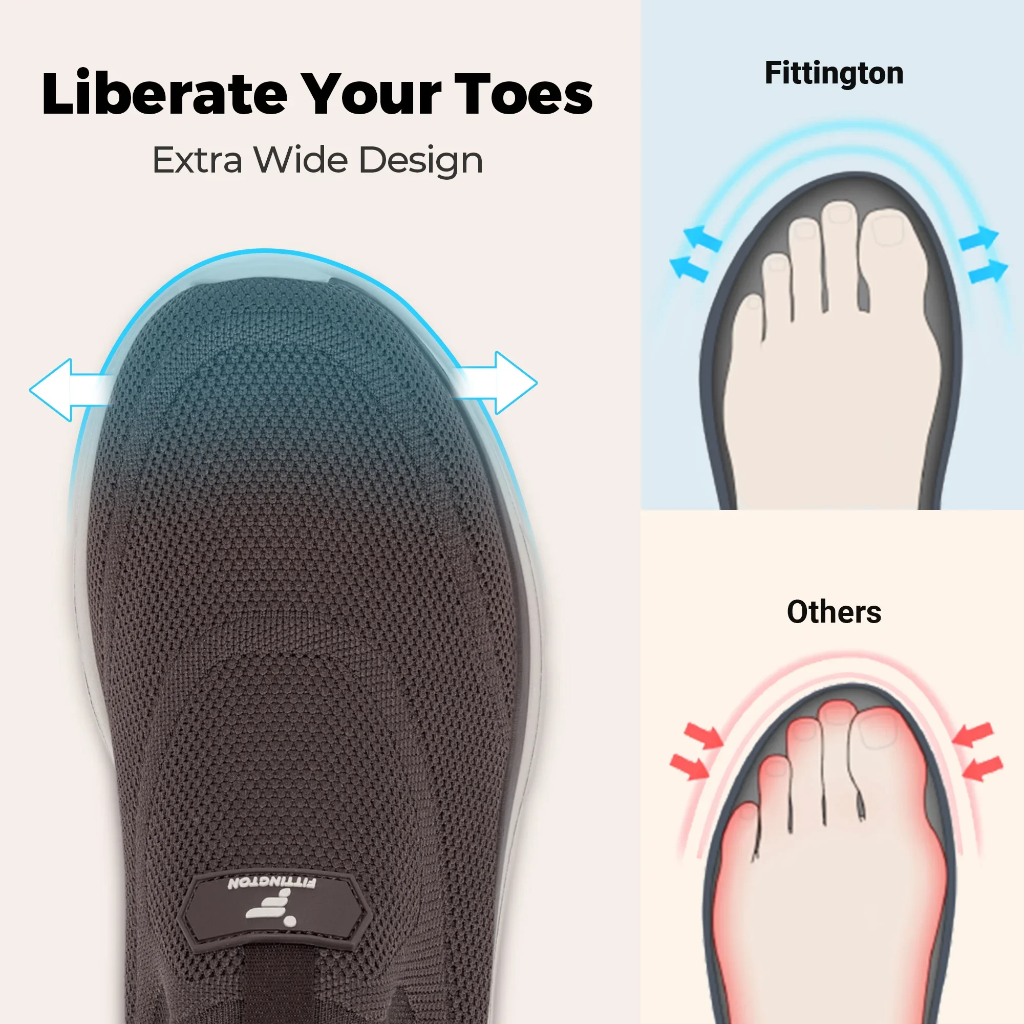 Fitington Herren-Wanderschuhe mit breiter Zehenbox, Slip-On-Freizeitschuhe, bequem, atmungsaktiv, dicke Sohle, Sneaker, Fußgewölbeunterstützung, für breite Füße – Detail 2