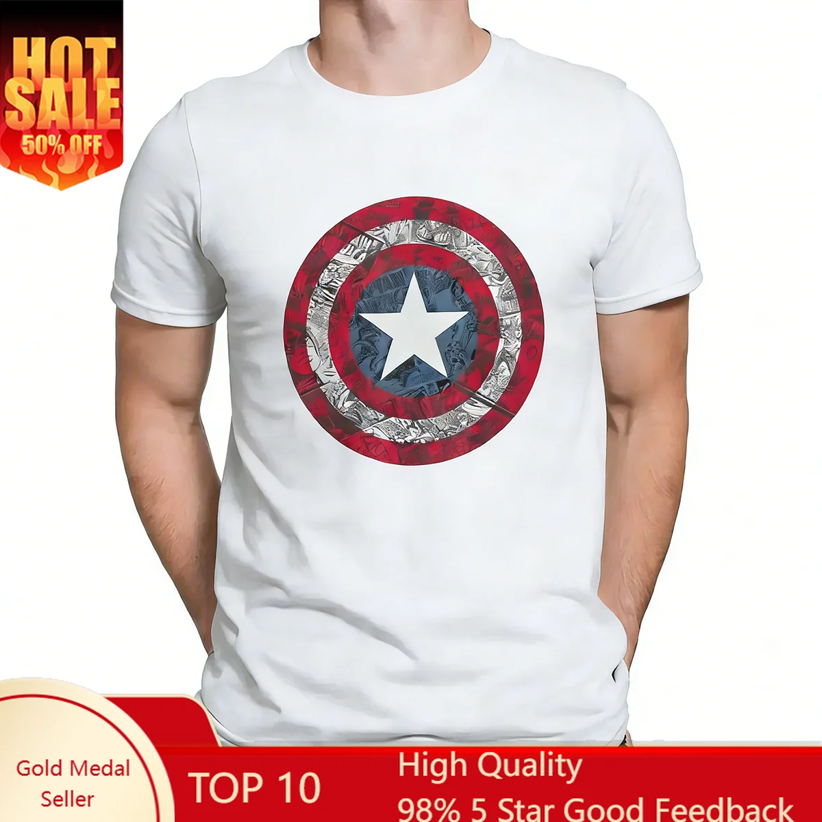 

Marvel Comics T-shirt for Men - Special Edition - Disney Captain America Movie Retro - 100% Cotton Short-Sleeved T-shirt