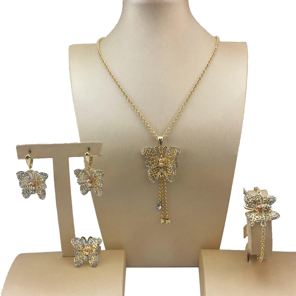 New Fashion Trendy Women Jewelry Set Brazilian Gold-Plated African Wedding Bridal Big Pendant Necklace Long Chain Gifts FHK19201