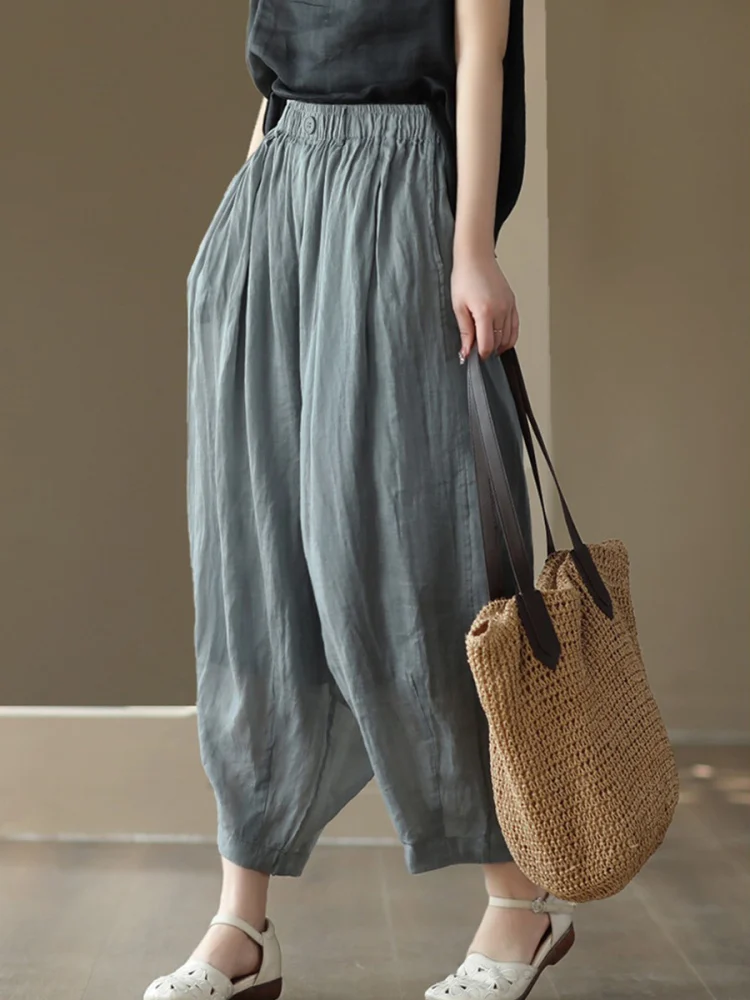 

Slimming High Waist Lantern Pants Women's Casual Trousers Double Layered Hemp Material Comfortable Breathable Summer Faion