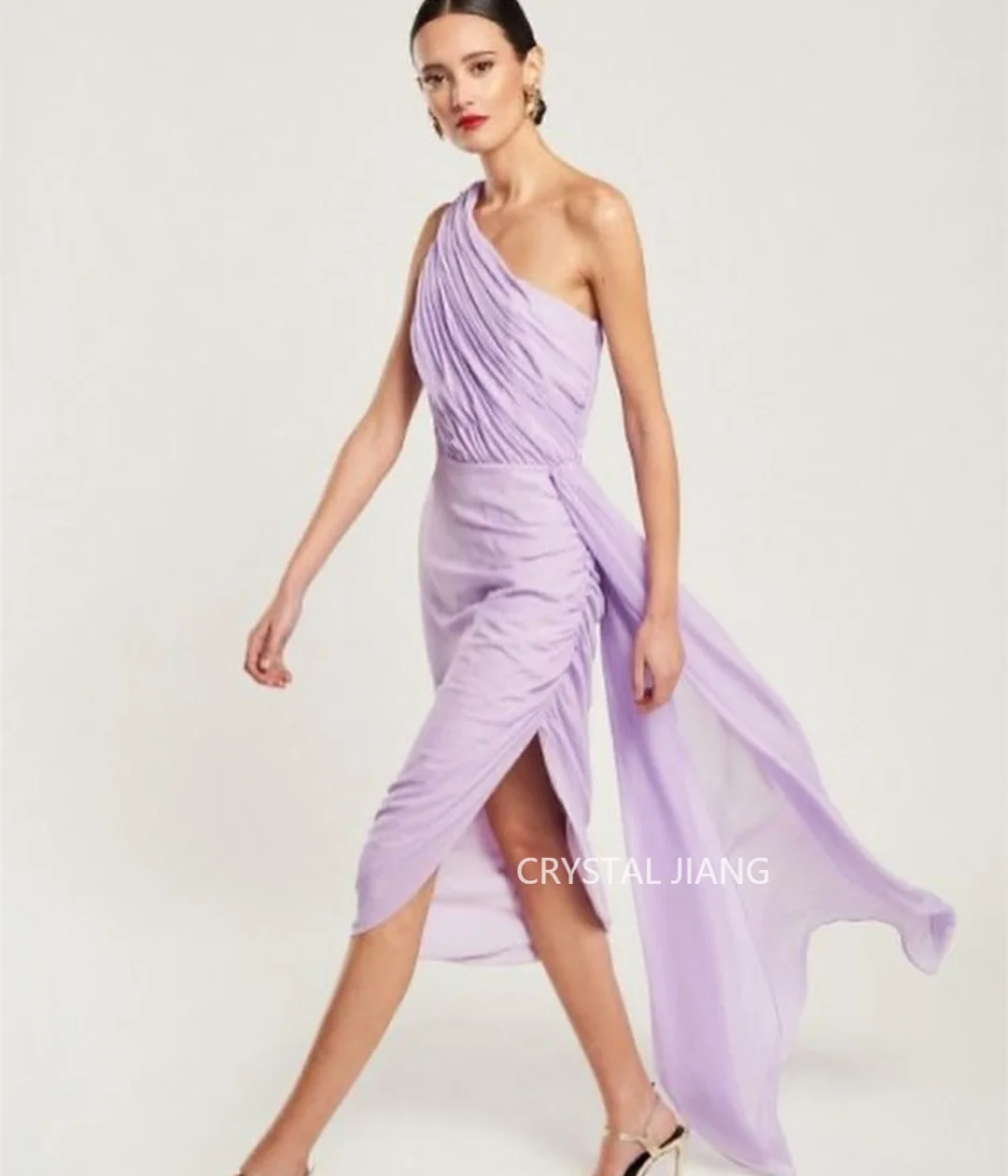 Robe de Soirée Courte en Mousseline de Soie pour Femme, Tenue de Bal, Violet, avec Fente Latérale, Fourreau, Longueur Rinçage