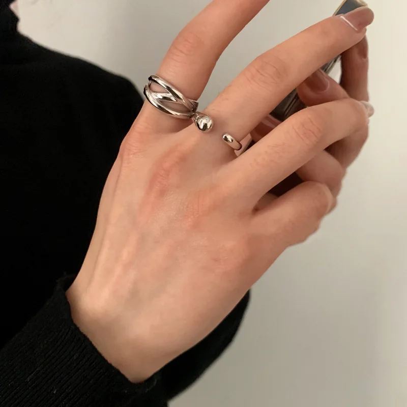 VENTFILLE 925 Sterling Silver Waterdrop Open Line Cross Ring For Female Unique Trend Design Jewelry Gift Dropshipping Wholesale