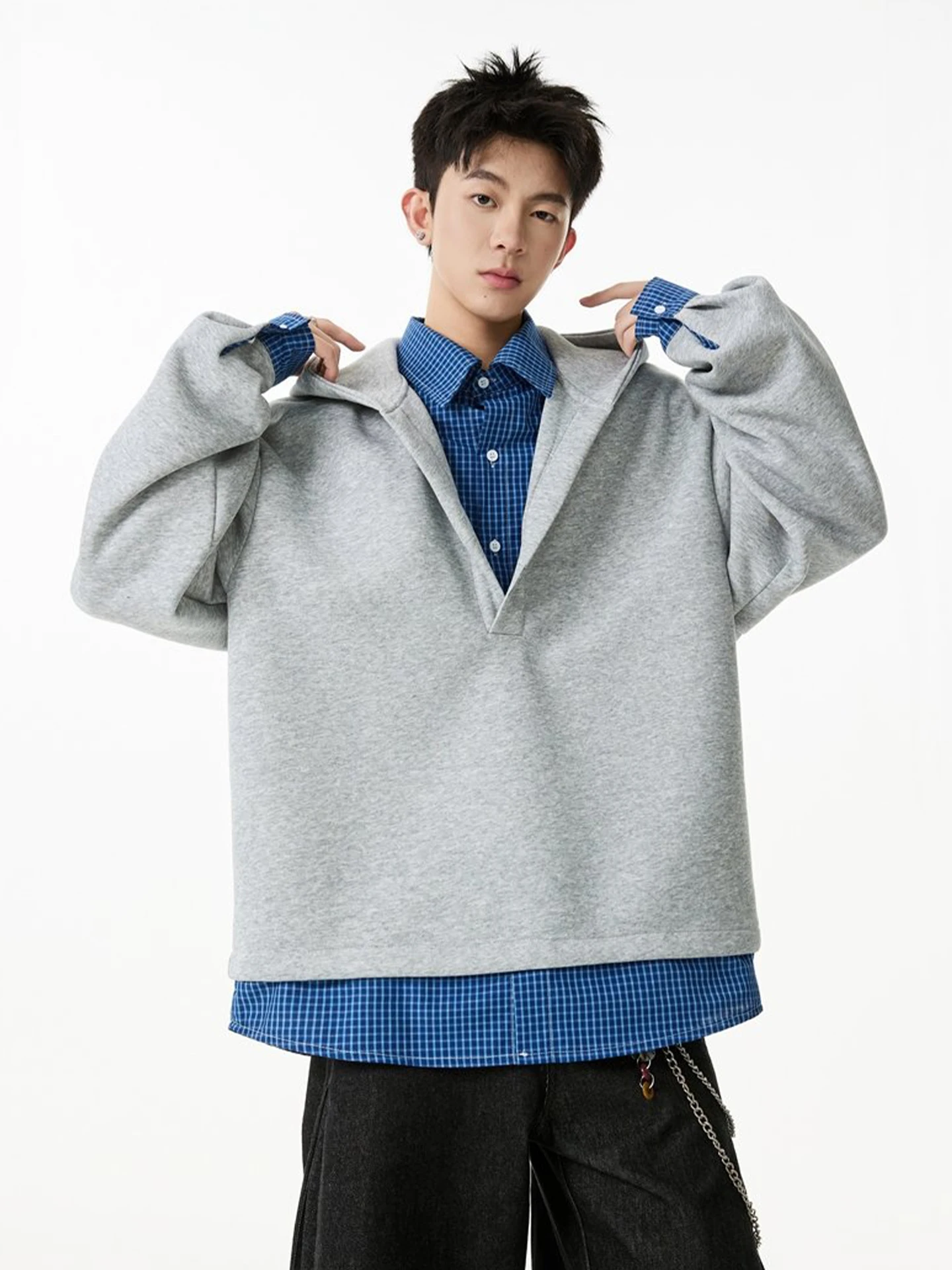 

Мужская клетчатая толстовка с капюшоном, повседневная, весенне-осенняя, плотная, свободного кроя, удобная, из смесового хлопка и полиэстера, водонепроницаемая, теплая, с капюшоном