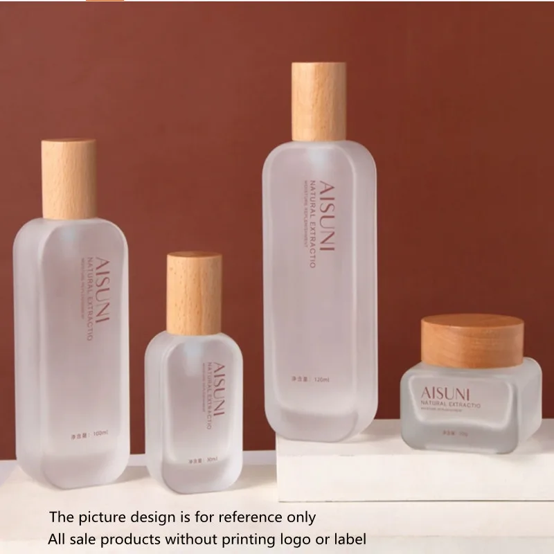 

20/100/120ml Glass Pump Bottle Lotion Bottle Pressed Lotion Serum Dispenser Bottle 30g 50g Cream Wooden Lid Glass Container