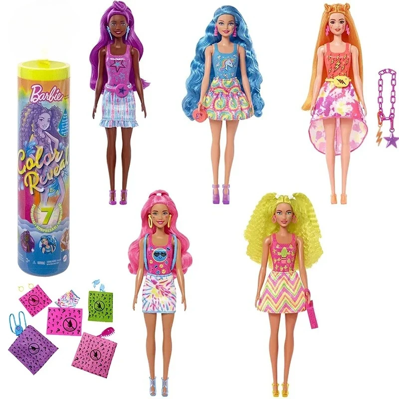 Muñeca Original Mattel Barbie Color Reveal, serie Tie-Dye de neón, accesorios sorpresa, juguetes solubles en agua para niñas, accesorio educativo