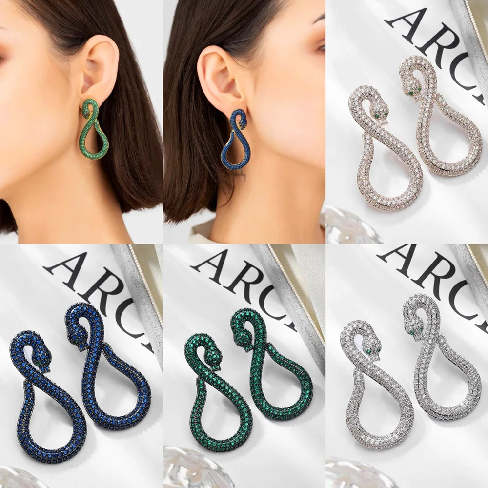 

Missvikki High Quality New Charm Summer Snake Pendant Earrings Necklace For Women Cubic Zircon Wedding Bridal Jewelry Gift