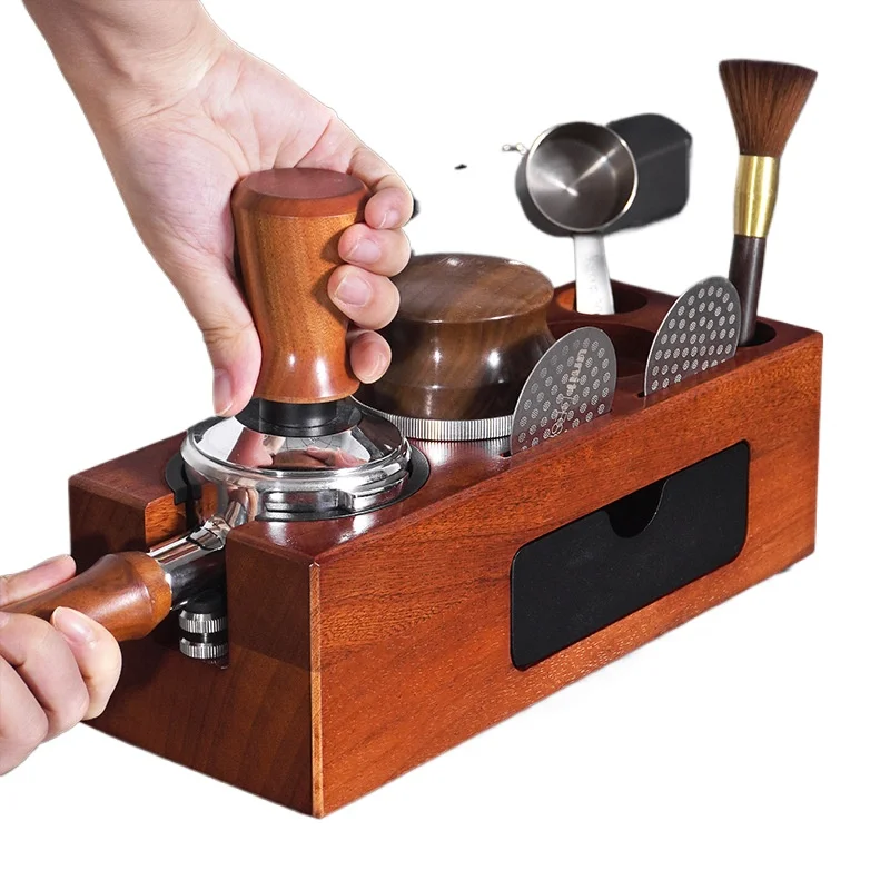 

Coffee portafilter Tamper Holder Espresso Tamper Mat Stand Wood Cafe Tools Knock Box Slag Box Coffee Accessories for Barista