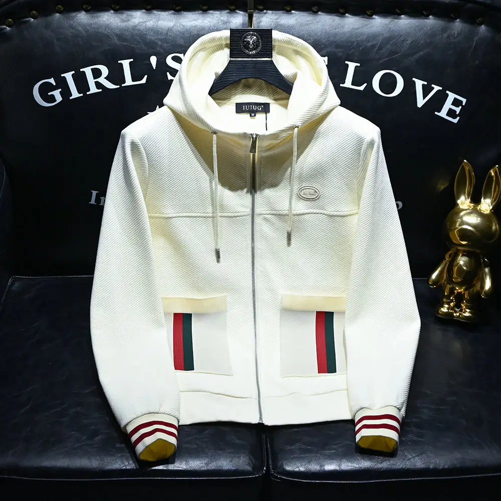 

Light luxury quality hooded sweater men's 2025 autumn and winter new big-name style slim handsome jacket fashion