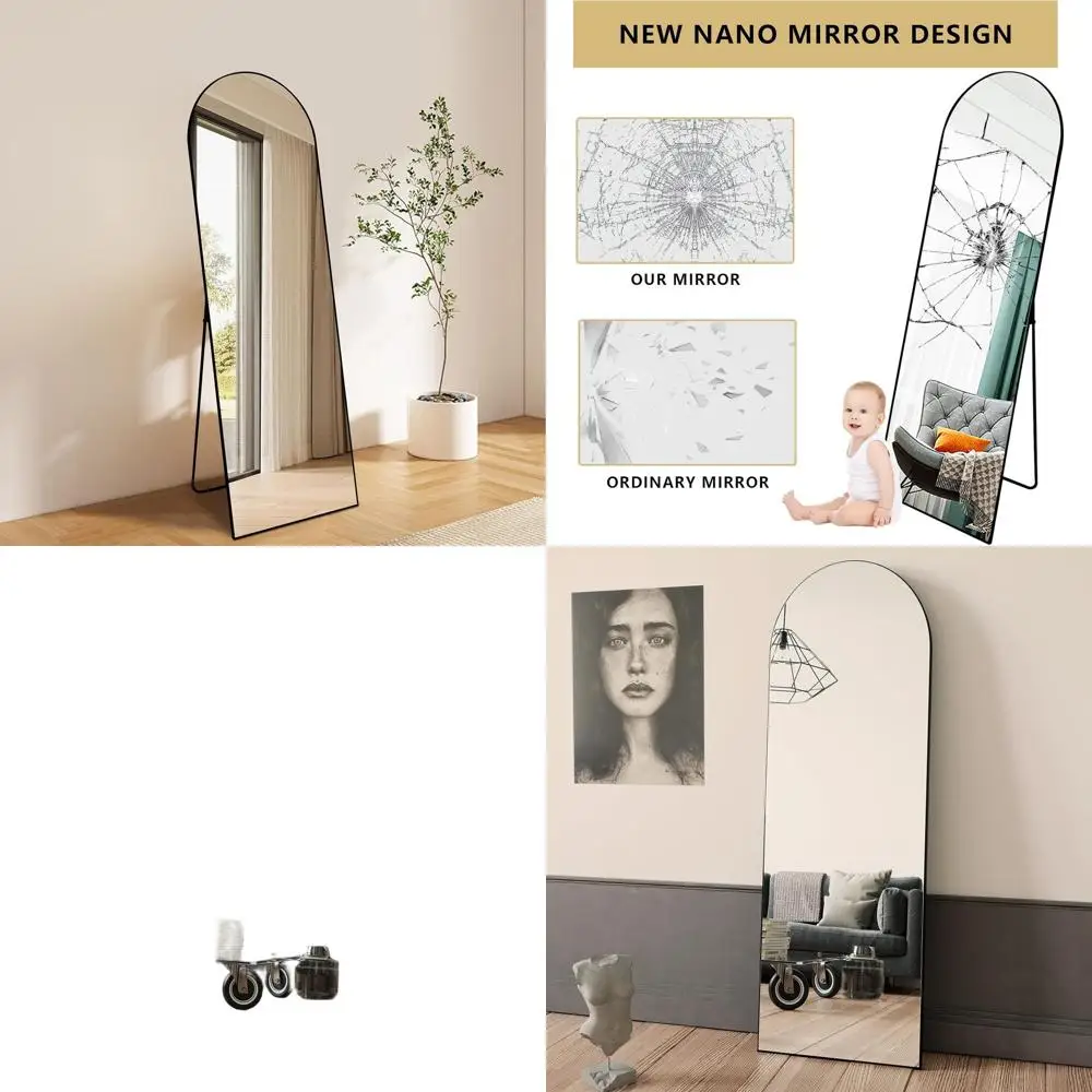 

Black Arched Top Full Length Mirror with Stand for Bedroom or Dressing Room