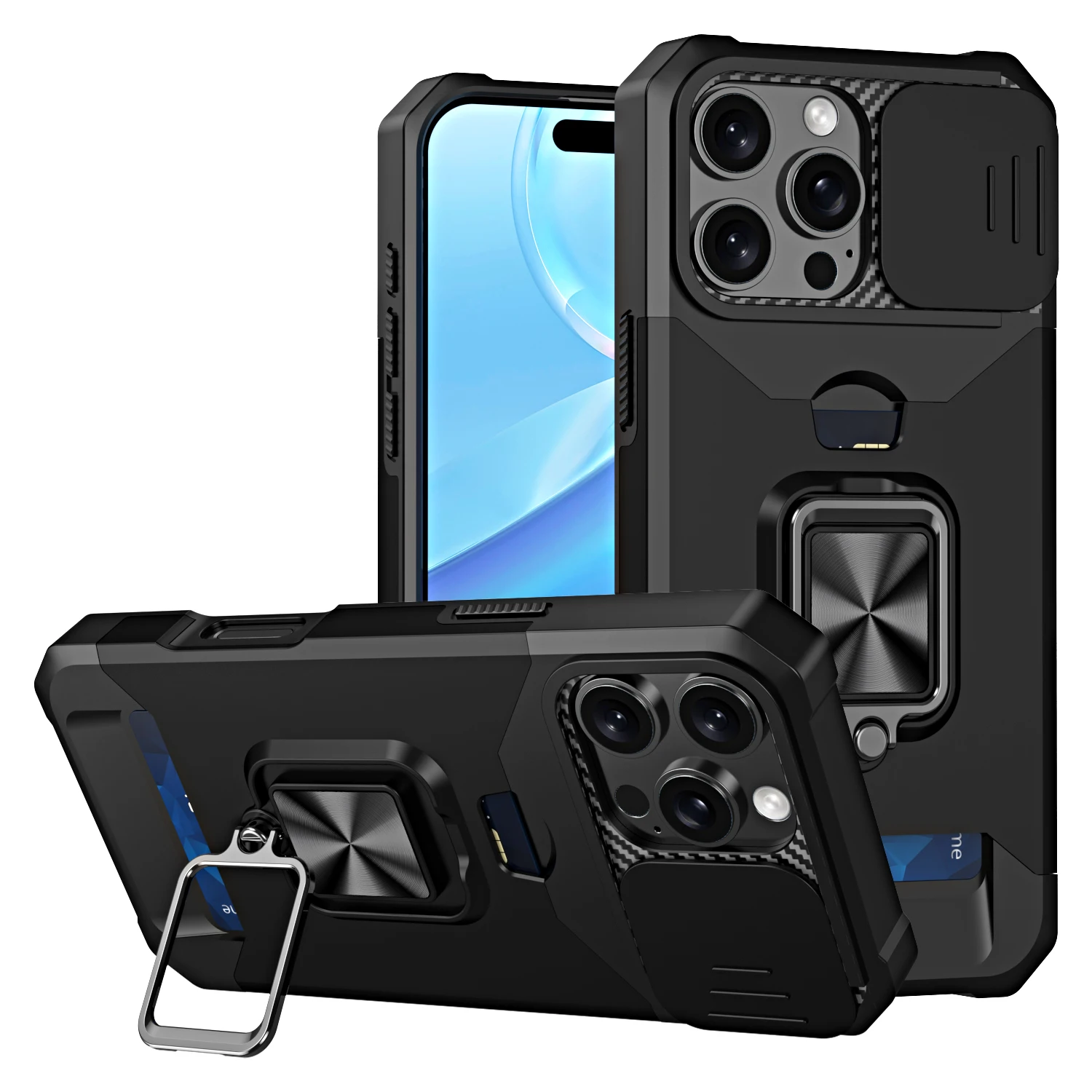 Halterring 360° °   Rotierende Kartenhalter-Hülle für iPhone 16 14 13 12 11 15 Pro Max Mini 16Plus 7 8 XR, stoßfeste Rüstungs-Hybrid-Abdeckung