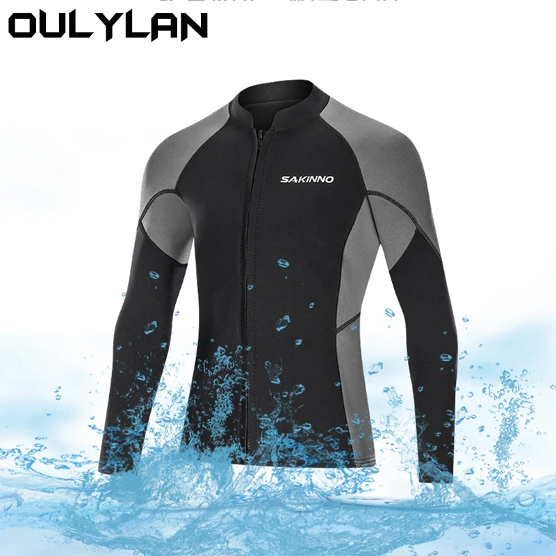 

Oulylan Wetsuit Top Men's 2mm Neoprene Wetsuits Jacket Front Zipper Long Sleeves Diving Suit for Swimming Snorkeling Scuba