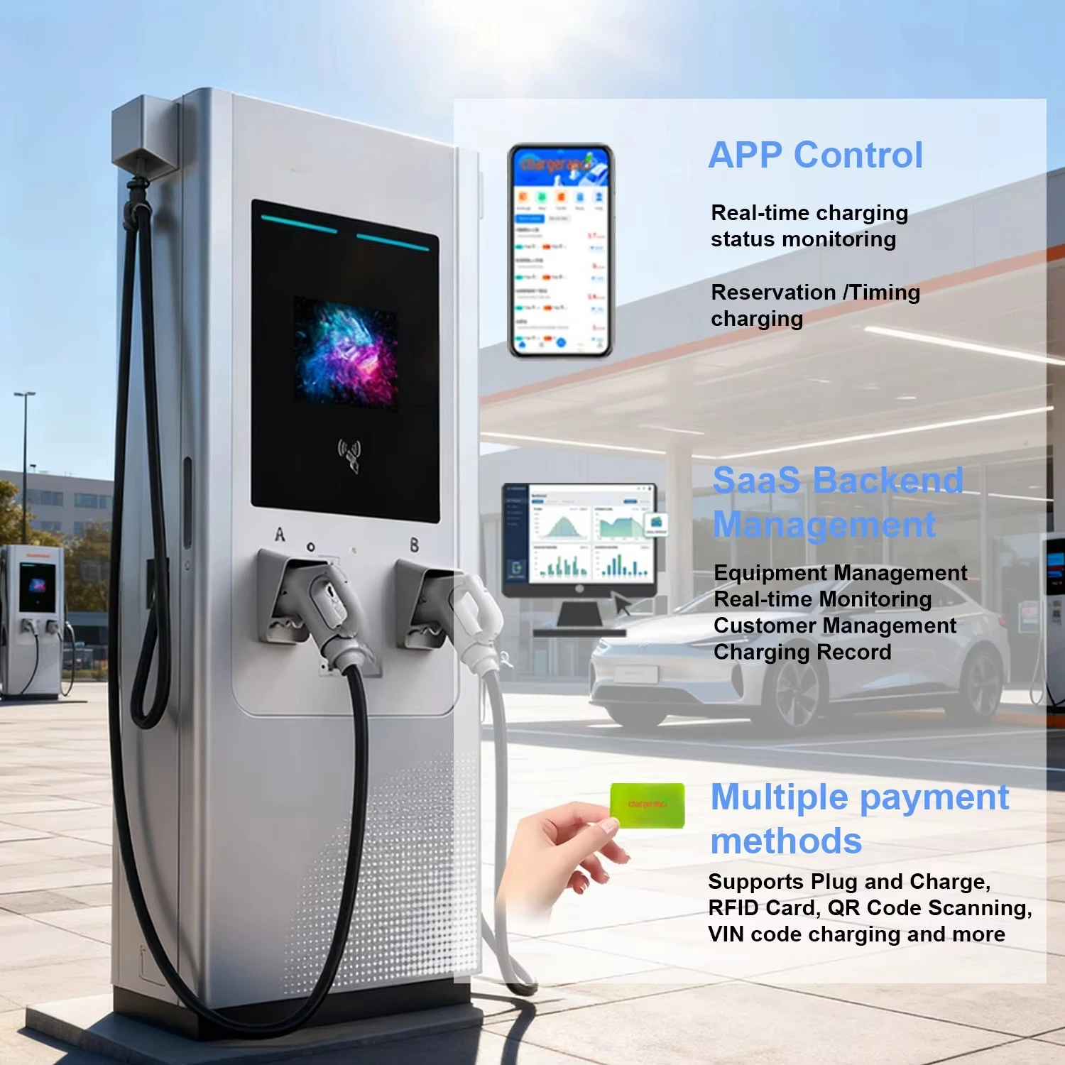 7 Inch Touch Screen 360KW DC Fast Charger Pile Electric Vehicles Floor-Mounted Customized Commercial EV Charger Station