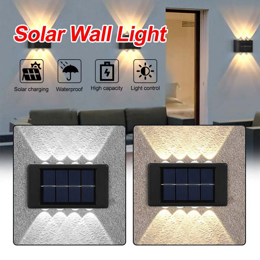 10LED Solar Wall Lamp Outdoor Waterproof IP65 Garden Atmosphere Decor Up&Down Light Backyard Landscape Solar Wall Washer Lamp