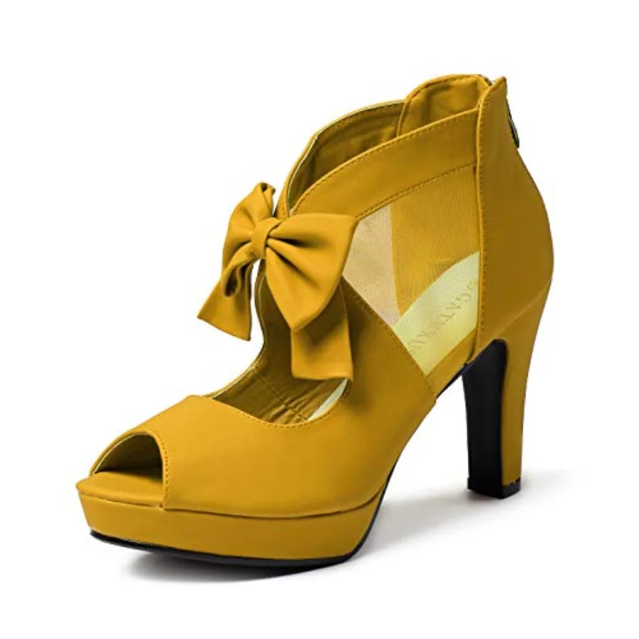 

GATUXUS Open Toe Women Platform High Heel Shoes Bows Strappy Sandals