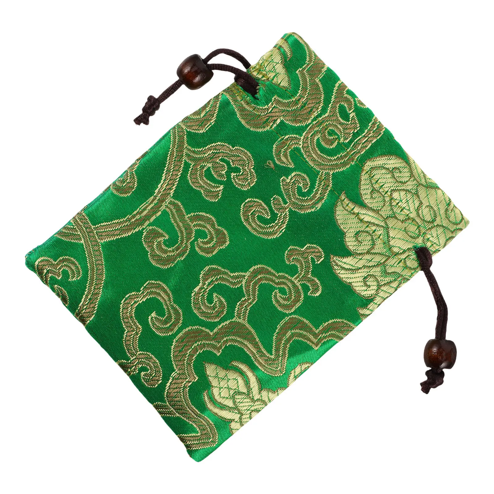 Chinese Brocade Embroidered Silk Drawstring Jewelry Pouch Storage Bag for Singing Bowl Small Traditional Organizer Asian Purse