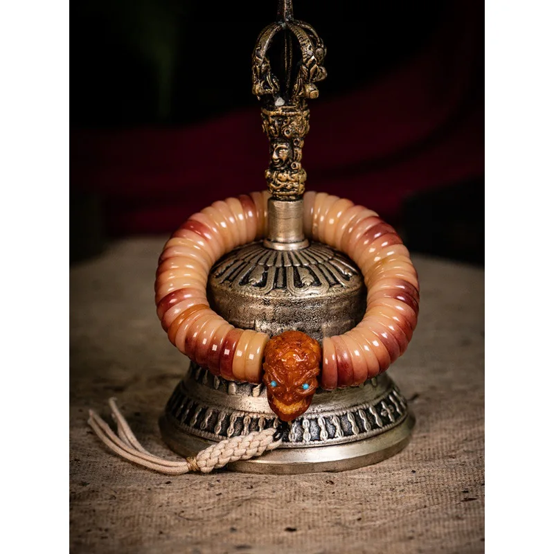 Full-Color Slice Bracelet, Men'S High-End Bone Jewelry, Large Intestine Bead Buddhist Prayer Beads, Hand-Stringi